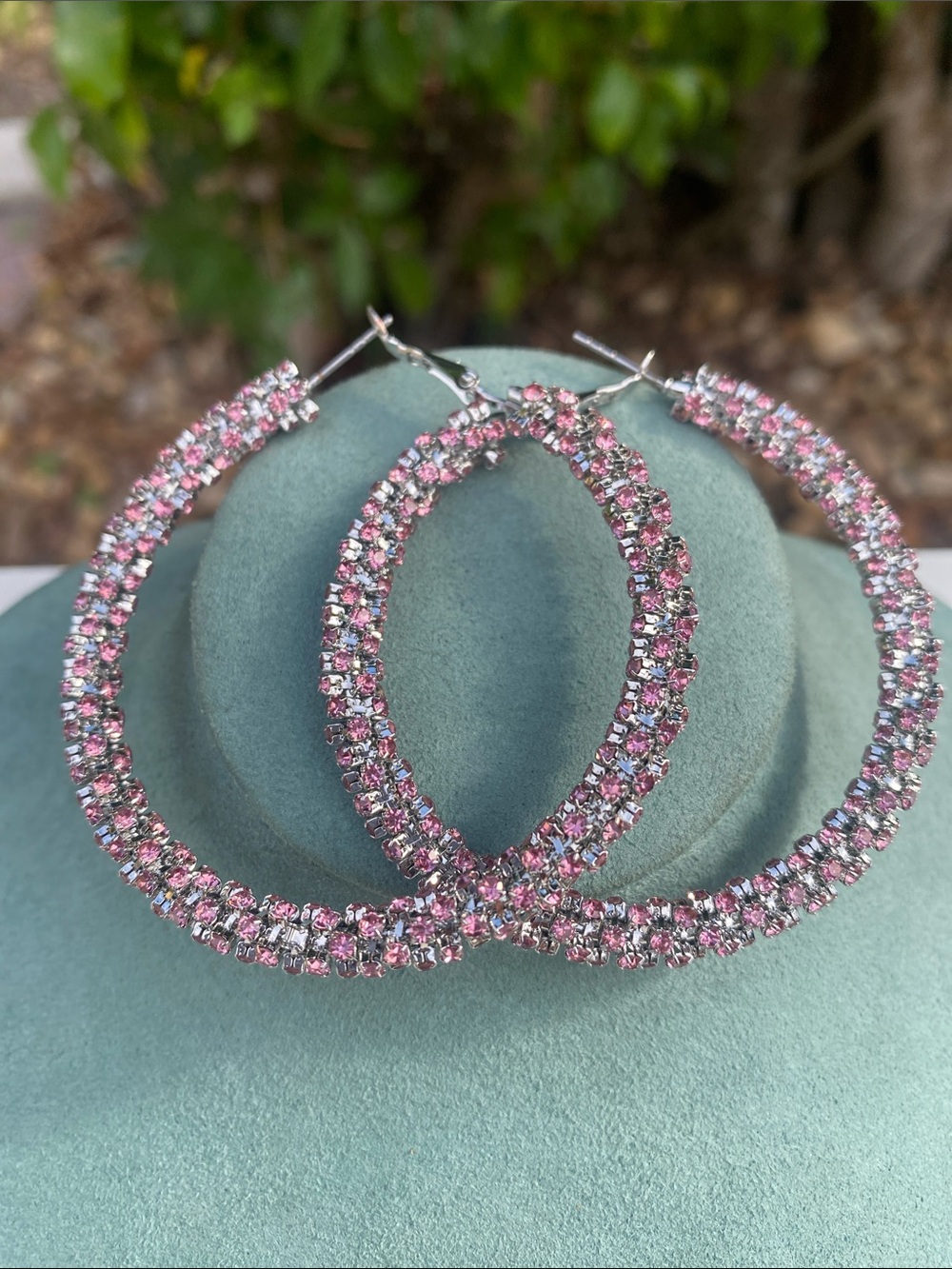 Pink Crystal Hoop Earrings – Sparkling Pavé Statement Hoops
